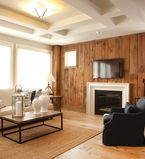 Living room with oak shiplap on the wall
